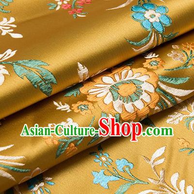 Chinese Traditional Begonia Pattern Tang Suit Golden Brocade Fabric Silk Cloth Cheongsam Material Drapery