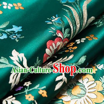 Chinese Traditional Begonia Pattern Tang Suit Green Brocade Fabric Silk Cloth Cheongsam Material Drapery