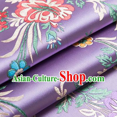 Chinese Traditional Begonia Pattern Tang Suit Light Purple Brocade Fabric Silk Cloth Cheongsam Material Drapery