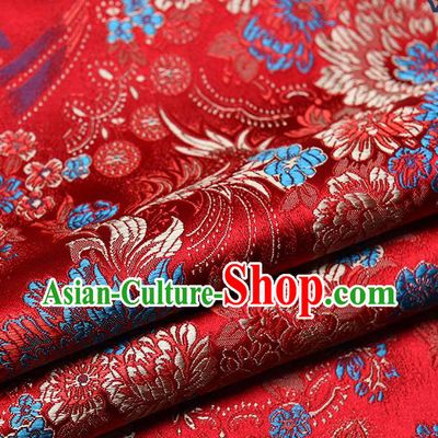 Chinese Traditional Tang Suit Red Brocade Fabric Peony Pattern Silk Cloth Cheongsam Material Drapery