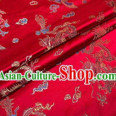 Chinese Traditional Dragon Phoenix Pattern Tang Suit Red Brocade Fabric Silk Cloth Cheongsam Material Drapery