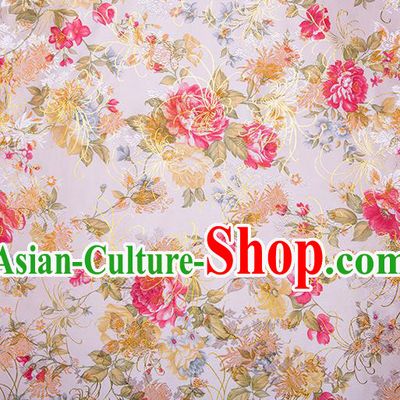 Chinese Traditional Peony Pattern Tang Suit White Brocade Fabric Silk Cloth Cheongsam Material Drapery