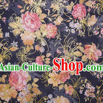 Chinese Traditional Peony Pattern Tang Suit Black Brocade Fabric Silk Cloth Cheongsam Material Drapery