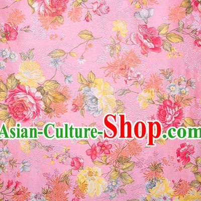 Chinese Traditional Peony Flowers Pattern Tang Suit Pink Brocade Fabric Silk Cloth Cheongsam Material Drapery