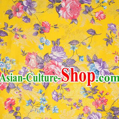 Chinese Traditional Peony Flowers Pattern Tang Suit Yellow Brocade Fabric Silk Cloth Cheongsam Material Drapery