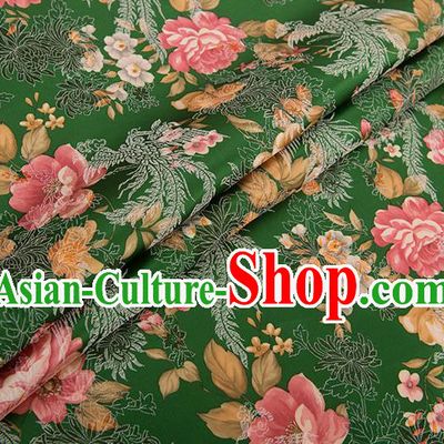 Chinese Traditional Peony Flowers Pattern Tang Suit Green Brocade Fabric Silk Cloth Cheongsam Material Drapery
