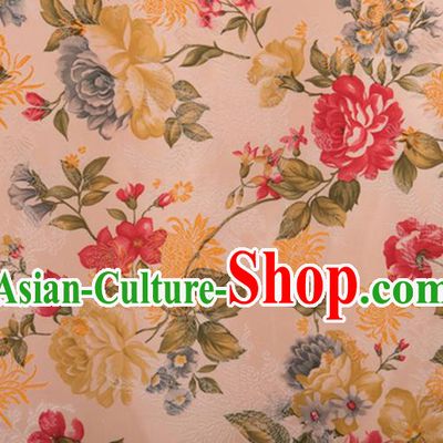 Chinese Traditional Peony Flowers Pattern Tang Suit Pink Brocade Fabric Silk Cloth Cheongsam Material Drapery
