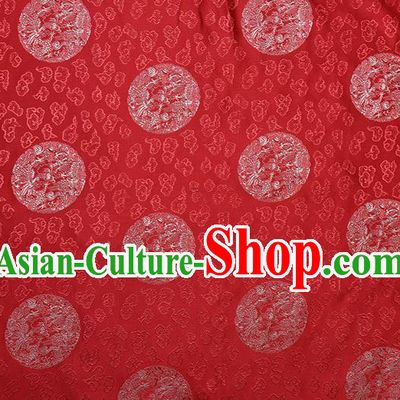 Chinese Traditional Round Dragons Pattern Tang Suit Red Brocade Fabric Silk Cloth Cheongsam Material Drapery