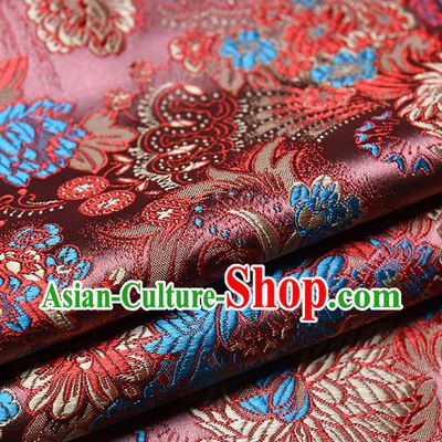 Chinese Traditional Tang Suit Brownish Red Brocade Fabric Peony Pattern Silk Cloth Cheongsam Material Drapery
