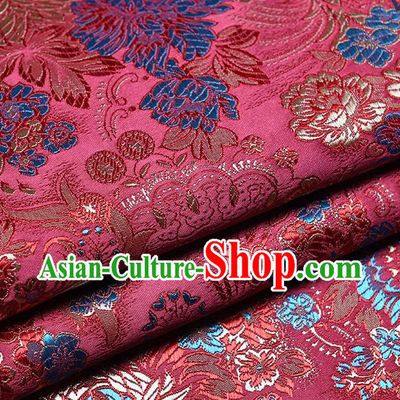 Chinese Traditional Tang Suit Purplish Red Brocade Fabric Peony Pattern Silk Cloth Cheongsam Material Drapery