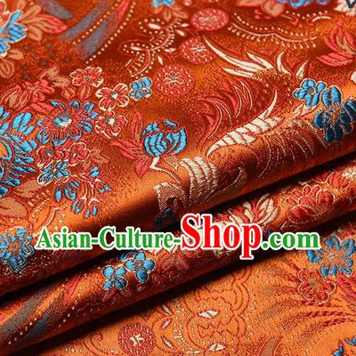 Chinese Traditional Tang Suit Orange Brocade Fabric Peony Pattern Silk Cloth Cheongsam Material Drapery