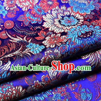 Chinese Traditional Tang Suit Royalblue Brocade Fabric Peony Pattern Silk Cloth Cheongsam Material Drapery