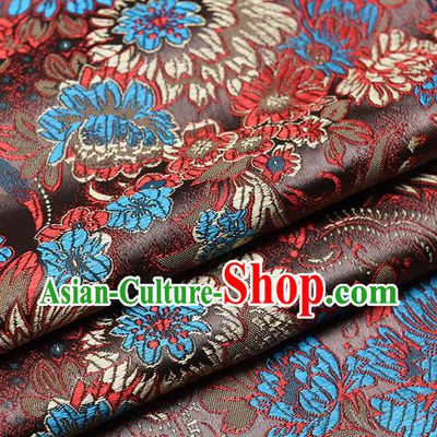 Chinese Traditional Tang Suit Brown Brocade Fabric Peony Pattern Silk Cloth Cheongsam Material Drapery