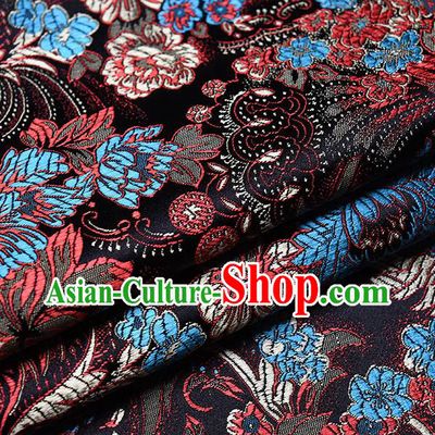 Chinese Traditional Tang Suit Black Brocade Fabric Peony Pattern Silk Cloth Cheongsam Material Drapery