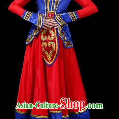 Chinese Traditional Classical Dance Red Dress Mongol Minority Folk Dance Clothing for Women