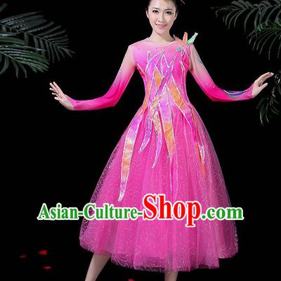 Professional Modern Dance Costume Chorus Folk Dance Pink Veil Dress for Women