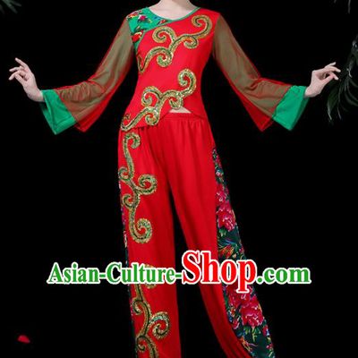 Chinese Classical Dance Red Costume Traditional Folk Dance Yangko Clothing for Women