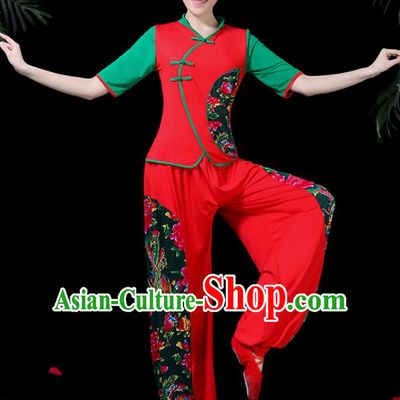 Chinese Classical Fan Dance Red Costume Traditional Folk Dance Yangko Clothing for Women