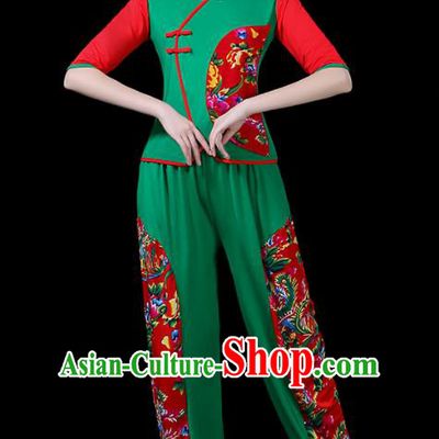 Chinese Classical Fan Dance Green Costume Traditional Folk Dance Yangko Clothing for Women