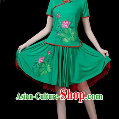 Chinese Classical Lotus Dance Green Costume Traditional Folk Dance Yangko Clothing for Women