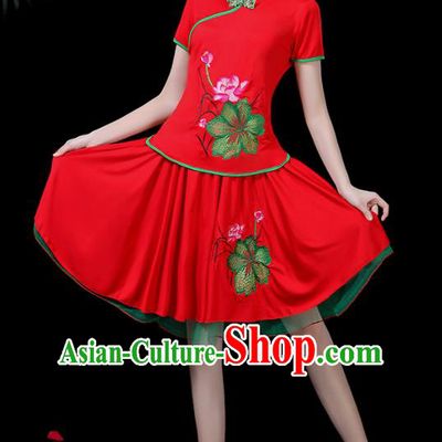 Chinese Classical Lotus Dance Red Costume Traditional Folk Dance Yangko Clothing for Women
