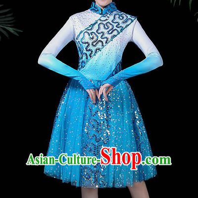 Professional Modern Dance Costume Stage Performance Chorus Blue Dress for Women