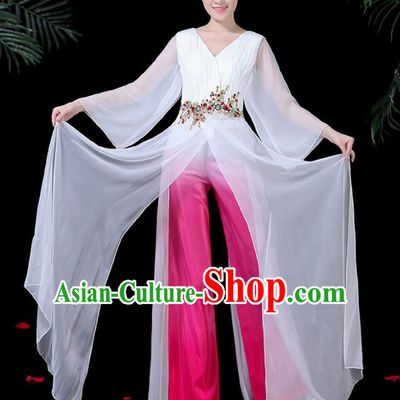 Chinese Classical Dance White Costume Traditional Folk Umbrella Dance Yangko Fan Dance Clothing for Women