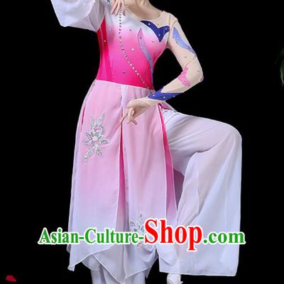 Chinese Classical Dance Pink Costume Traditional Umbrella Dance Fan Dance Clothing for Women