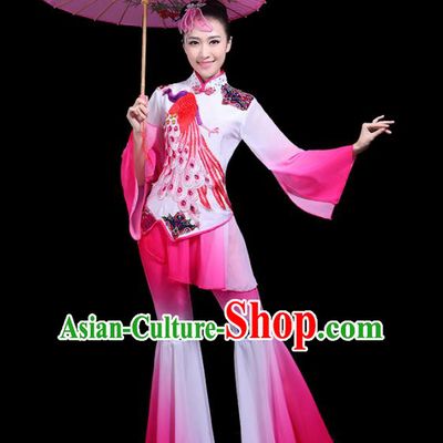 Traditional Classical Dance Yangge Pink Clothing Chinese Folk Dance Umbrella Dance Costume for Women