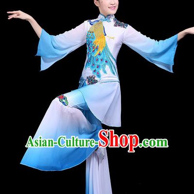 Traditional Classical Dance Yangge Blue Clothing Chinese Folk Dance Umbrella Dance Costume for Women