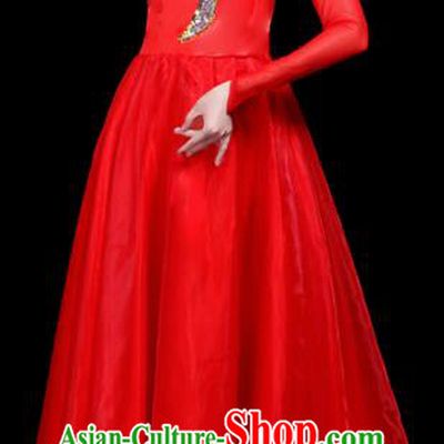 Professional Dance Modern Dance Costume Stage Performance Chorus Red Long Dress for Women