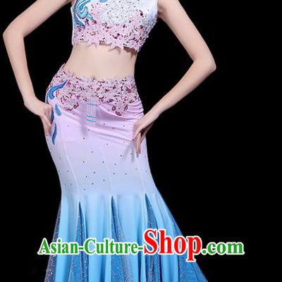 Chinese Traditional Peacock Dance Lace Dress Dai Minority Folk Dance National Costume for Women