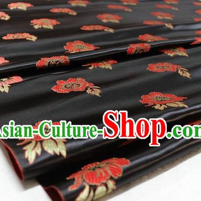 Chinese Traditional Cheongsam Cloth Tang Suit Peony Pattern Black Brocade Fabric Silk Material Drapery