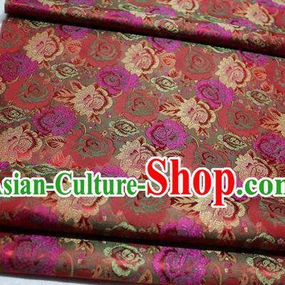 Chinese Traditional Cheongsam Cloth Tang Suit Rose Pattern Red Brocade Fabric Silk Material Drapery