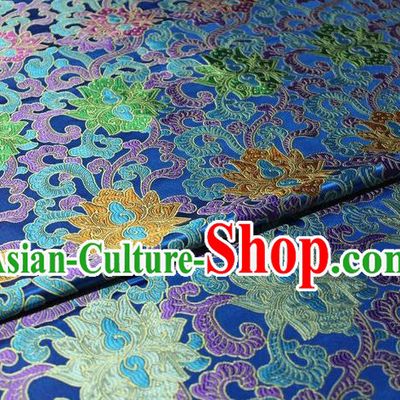 Chinese Traditional Cheongsam Cloth Tang Suit Palace Pattern Blue Brocade Fabric Silk Material Drapery