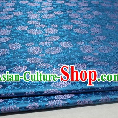 Chinese Traditional Cloth Cheongsam Blue Brocade Fabric Tang Suit Silk Material Drapery