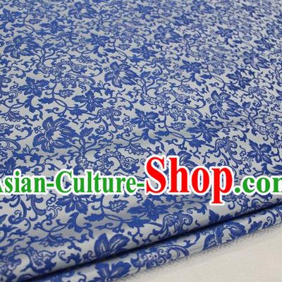 Chinese Traditional Cloth Mongolian Robe Blue Brocade Fabric Tang Suit Silk Material Drapery