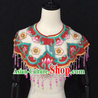 Chinese Traditional Beijing Opera Diva Accessories Peking Opera Costume Embroidered Red Cloud Tippet for Adults