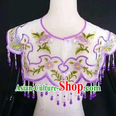 Chinese Traditional Beijing Opera Diva Accessories Peking Opera Costume Embroidered Purple Cloud Tippet for Adults