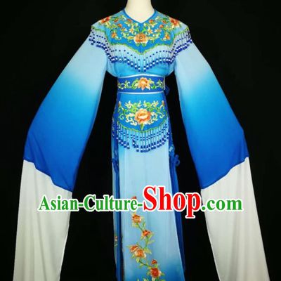 Chinese Traditional Beijing Opera Diva Embroidered Peony Royalblue Dress Peking Opera Princess Costume for Adults