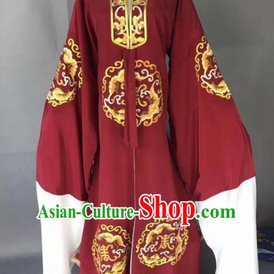 Chinese Traditional Beijing Opera Old Gentleman Costume Peking Opera Wine Red Robe for Adults