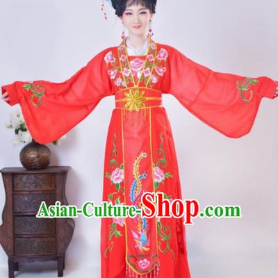 Chinese Traditional Beijing Opera Diva Embroidered Costume Princess Red Hanfu Dress for Adults