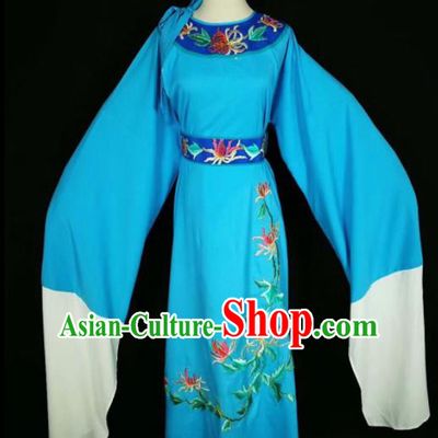 Chinese Traditional Beijing Opera Scholar Costume Peking Opera Embroidered Chrysanthemum Blue Robe for Adults