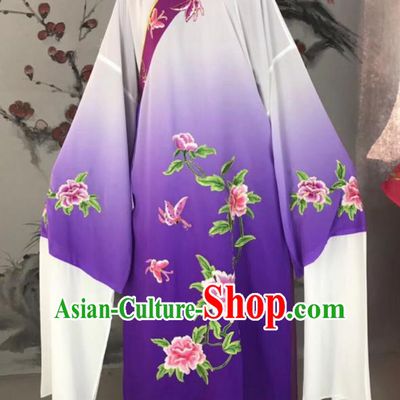 Chinese Traditional Beijing Opera Scholar Costume Peking Opera Niche Purple Embroidered Robe for Adults