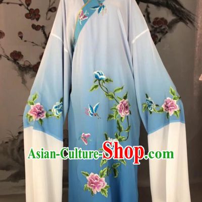 Chinese Traditional Beijing Opera Scholar Costume Peking Opera Niche Blue Embroidered Robe for Adults