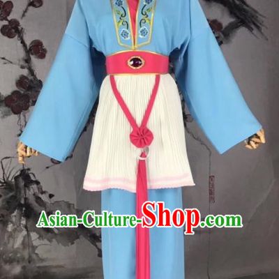 Chinese Traditional Beijing Opera Mui Tsai Costume Servant Girl Blue Clothing for Poor