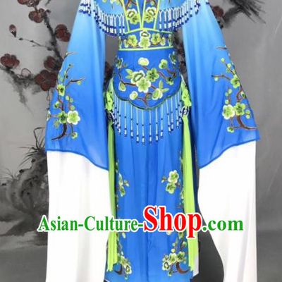 Chinese Traditional Beijing Opera Blue Embroidered Dress Peking Opera Actress Costume for Rich
