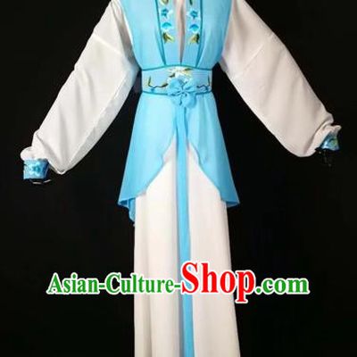 Chinese Traditional Beijing Opera Young Lady Blue Dress Peking Opera Maidservants Costumes for Adults