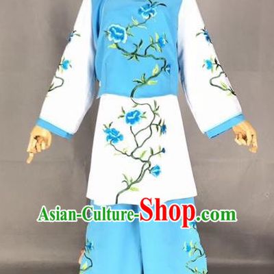 Chinese Traditional Beijing Opera Maidservants Embroidered Blue Clothing Peking Opera Diva Costumes for Adults