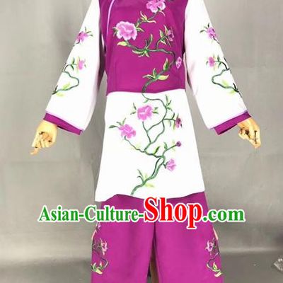 Chinese Traditional Beijing Opera Maidservants Embroidered Purple Clothing Peking Opera Diva Costumes for Adults